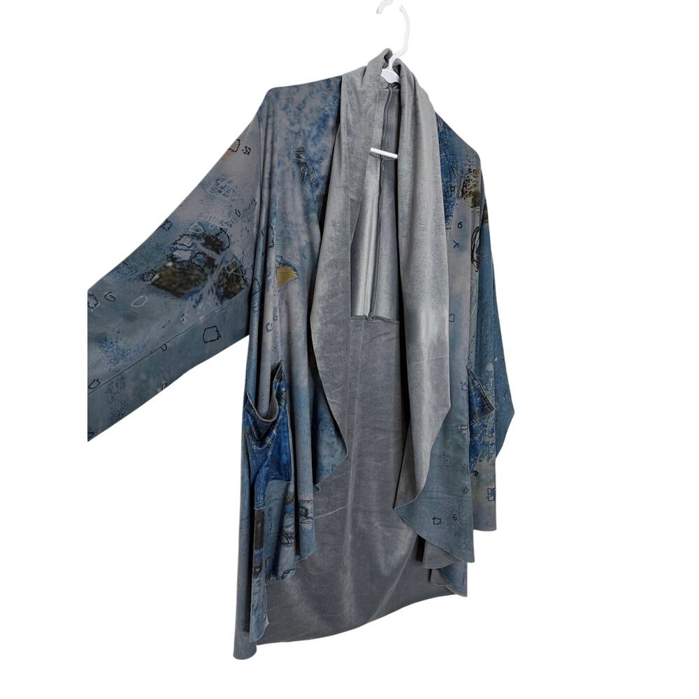 3 Potato Kimono Cardigan Sz M/L Blue Art to Wear Abstract lagenlook Whimsy NWT